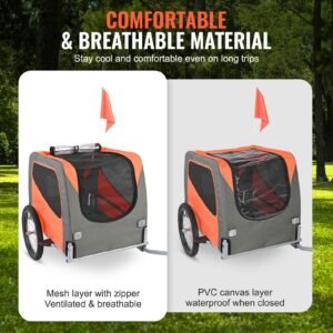 dog bike trailer supports up to 66 lbs pet cart bicycle carrier easy folding frame with quick release wheels universal bicycle coupler reflectors flag collapsible to store orangegray 5.jpg