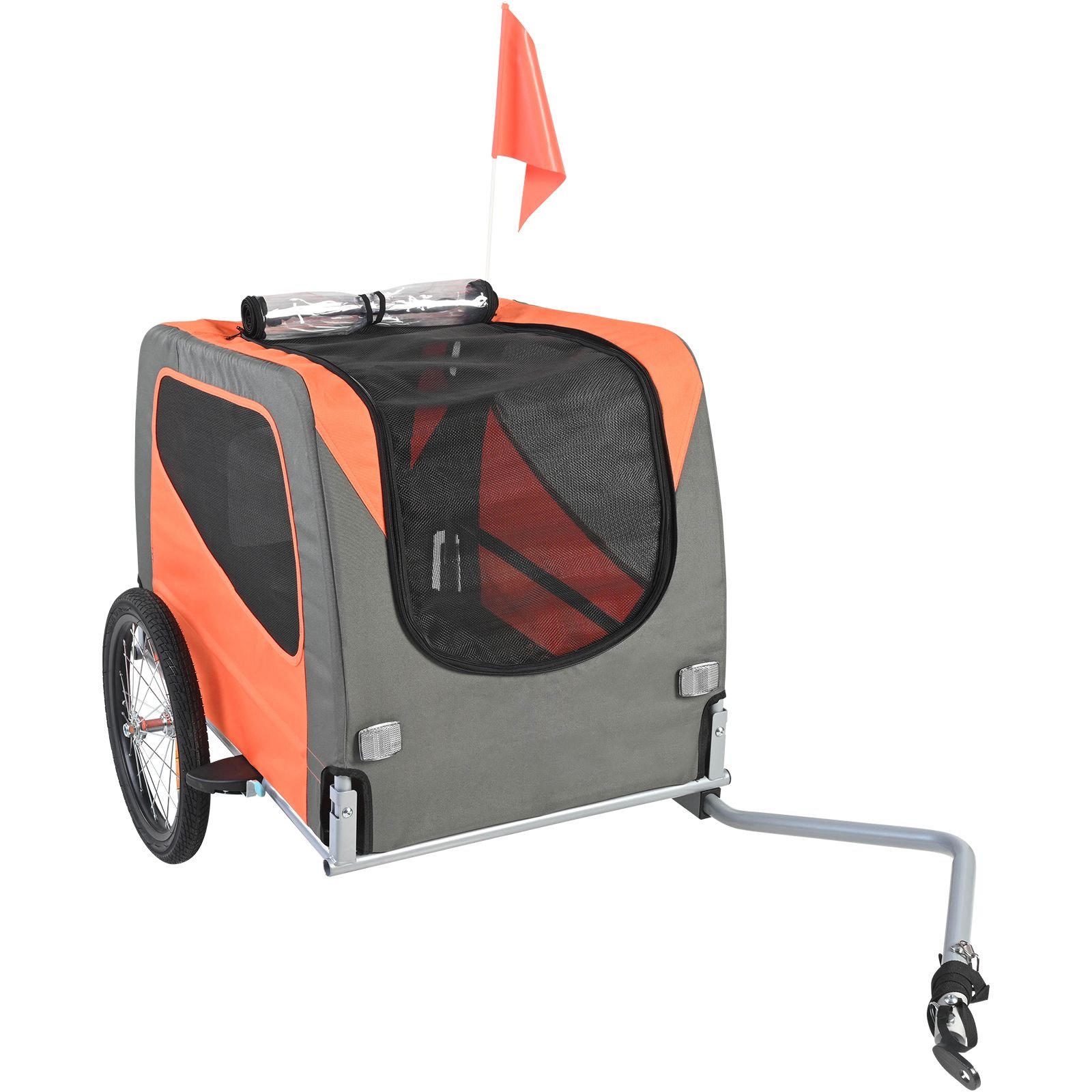 dog bike trailer supports up to 66 lbs pet cart bicycle carrier easy folding frame with quick release wheels universal bicycle coupler reflectors flag collapsible to store orangegray.jpg