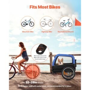 dog bike trailer, supports up to 66 lbs, pet cart bicycle carrier for small & medium dogs, easy folding frame with quick release wheel, universal bicycle coupler, reflector, flag, internal leash