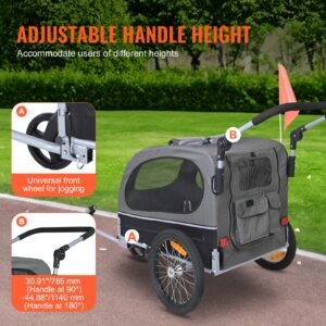 dog bike trailer supports up to 88 lbs 2 in 1 pet stroller cart bicycle carrier easy folding cart frame with quick release wheels universal bicycle coupler reflectors flag blackgray 2.jpg