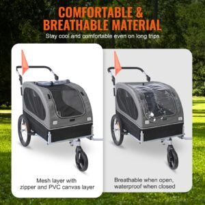 dog bike trailer supports up to 88 lbs 2 in 1 pet stroller cart bicycle carrier easy folding cart frame with quick release wheels universal bicycle coupler reflectors flag blackgray 3.jpg
