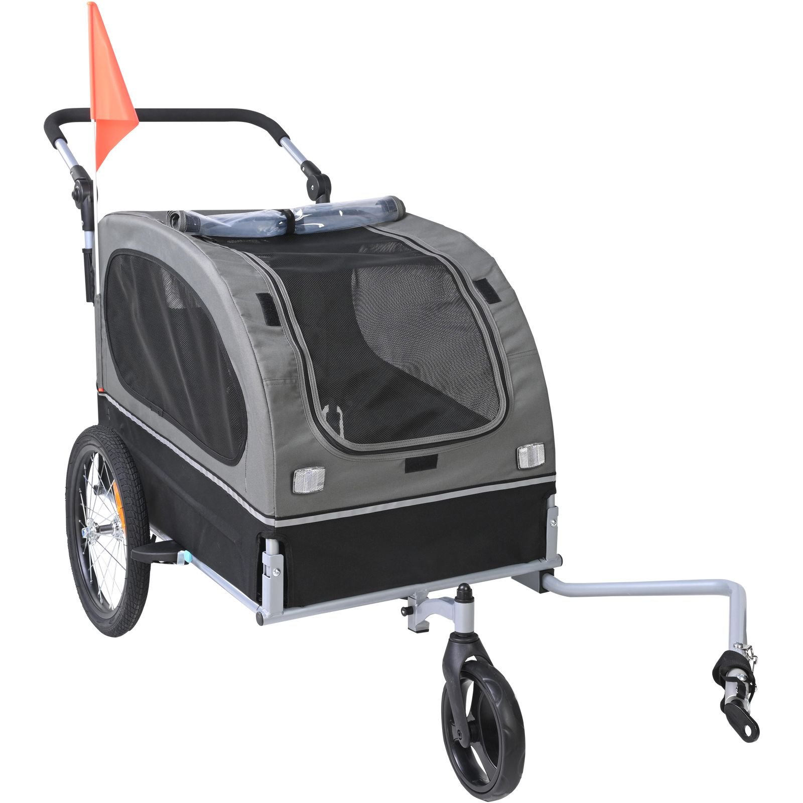dog bike trailer supports up to 88 lbs 2 in 1 pet stroller cart bicycle carrier easy folding cart frame with quick release wheels universal bicycle coupler reflectors flag blackgray.jpg