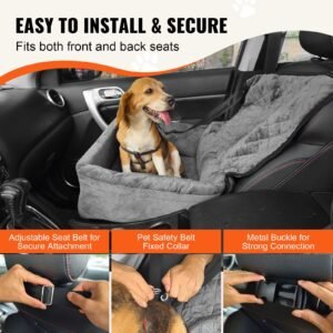 dog car seat dog booster seat for car with a storage pocket clip on safety leash sponge and pp cotton filling dog car bed for small medium dog up to 40lbs gray 1.jpg