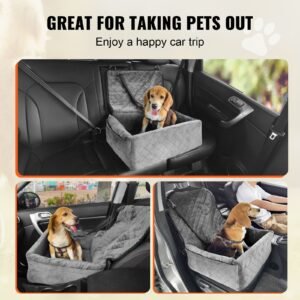 dog car seat dog booster seat for car with a storage pocket clip on safety leash sponge and pp cotton filling dog car bed for small medium dog up to 40lbs gray 2.jpg