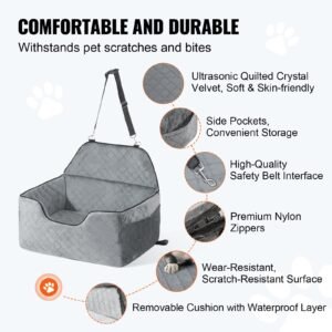 dog car seat dog booster seat for car with a storage pocket pet car seat with clip on safety leash sponge filling dog car bed for medium large dog up to 55 lbs gray 2.jpg