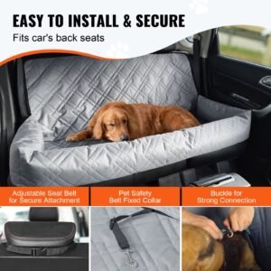 dog car seat waterproof dog booster seat for car pet car seat with clip on safety leash pp cotton filling dog car bed for medium large dog up to 100 lbs gray 3.jpg