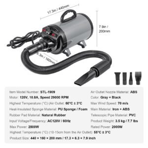 dog dryer 2000w27hp dog blow dryer pet grooming dryer with adjustable speed and temperature control pet hair dryer with 4 nozzles and extendable hose grey and black 3.jpg