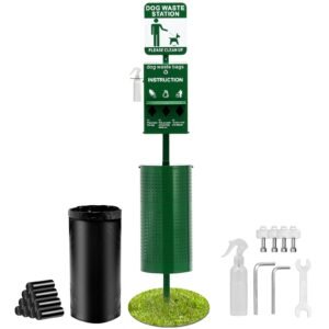 Dog Waste Station with Hand Wash Bottle, Commercial Dog Poop Station, 11.5 Gallons Pet Waste Bin with 50 Can Liners, Bag Dispenser & 600 Waste Bags, Outdoor Dog Waste Disposal System