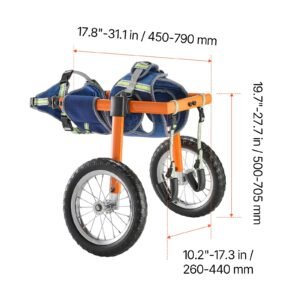 dog wheelchair for back legs lightweight 2 wheels pet wheelchair height width length adjustable dog cart with shock absorbing wheels for injured disabled dogs 48 88 lbs large 5.jpg