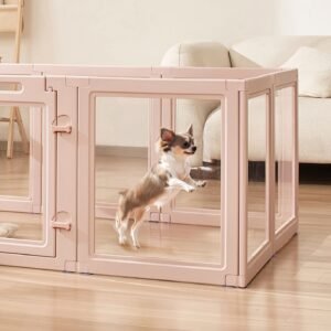 dog whelping box, 60x39x23 in plastic dog whelping pen for medium sized dogs, waterproof transparent puppy playpen with windows & door lock, easy to clean, durable indoor pet dogs cats birth kit
