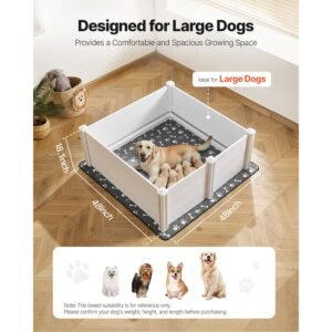 dogs whelping box 48 x 48 x 181 inch plastic pvc puppies playpen with height adjustable door and washable pee pad anti deformation indoor puppy play pen for large breed dogs milk white 1.jpg