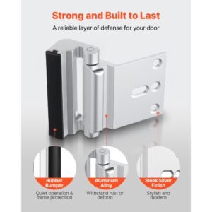 Door Reinforcement Lock, 2 Pack Home Security Door Lock, with 3 Inch Stop Withstand 800 lbs of Force, with 8 Screws, for Inward-Opening, Aluminum Alloy, Add Extra High Security to Your Home