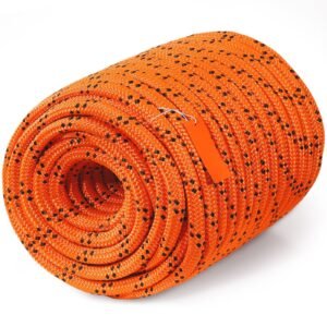 Double Braided Polyester Rope, 3/4 in x 220 ft, 24 Strands, 12700 LBS Breaking Strength Outdoor Rope, Arborist Rigging Rope for Rock Hiking Camping Swing Rappelling Rescue, Orange/Black