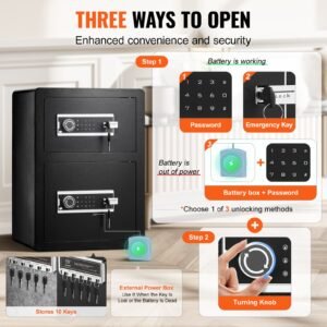 double doors 35 cuft safe box with key lock password safe lock box with fireproof bag key rack led light and 2 height adjustable and removable divider 2.jpg