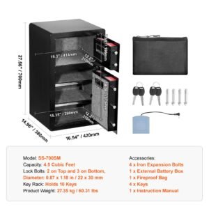 double doors 45 cuft safe box with key lock password safe lock box with fireproof bag key rack led light and 2 height adjustable and removable divider 3.jpg