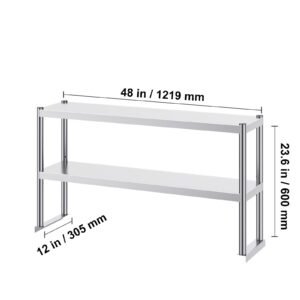 double overshelf double tier stainless steel overshelf 12 x 48 inch double deck overshelf height adjustable overshelf prep work table for kitchen restaurant and workshop 1.jpg