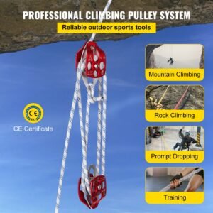 double pulley block rope kit 12 inch x 98 ft braided line dual pulley rigging system 35 kn breaking strength for tower work hoisting training outdoor applications 1.jpg