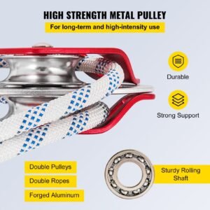 double pulley block rope kit 12 inch x 98 ft braided line dual pulley rigging system 35 kn breaking strength for tower work hoisting training outdoor applications 3.jpg