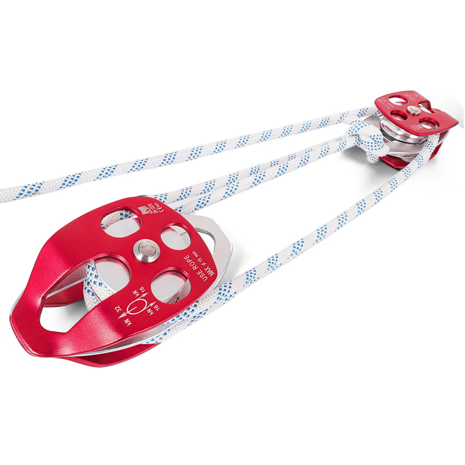double pulley block rope kit 12 inch x 98 ft braided line dual pulley rigging system 35 kn breaking strength for tower work hoisting training outdoor applications.jpg