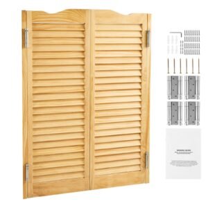Double Saloon Doors, 32"W x 42" H Arched Top Interior Swinging Cafe Doors, Premium Pine Wood, with Hinges & Hardware Kit, Easy to Install, for Hallway Kitchen Bar Pub Entrance, Log Color