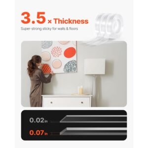 Double Sided Tape Heavy Duty, 16 ft Nano Mounting Tape( 3 Pack), Strong Adhesive & Reusable, Clear Two Sided Wall Tape, Removable Poster Picture Hanging Strips for Home Office Car Outdoor Use