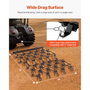 drag harrow 4 x 4 ft durable chain harrow with 69 sharp teeth suitable for atv utv tractor ideal for soil preparation seeding smoothing landscapes and yard gravel driveway maintenance 1.jpg