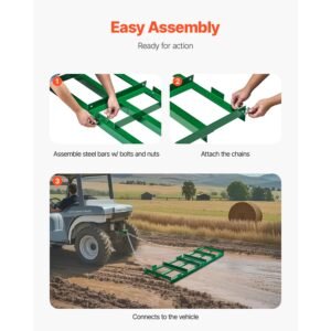 drag harrow 6 ft heavy duty tow behind drag harrow with adjustable bars 72 in chain driveway grader landscape rake for atv utv tractor mower tow behind yard lawn leveling tool 4.jpg