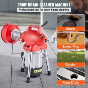 drain cleaner machine 66ft x 58 inch 250w electric sewer snake auger manual feed with 2 sectional steel cables 66 x 58 and 15 x 38 7 cutters and cwccw control for 16 to 4 pipes 1.jpg