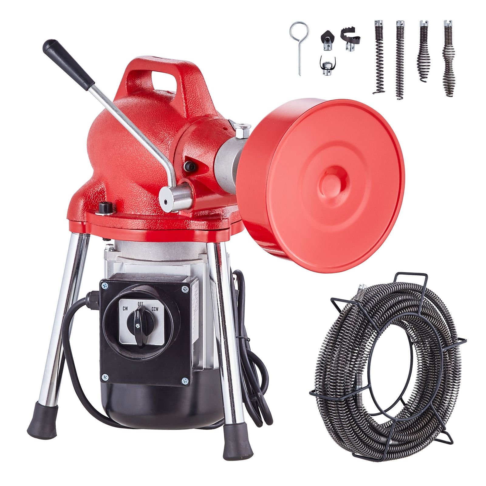 drain cleaner machine 66ft x 58 inch 250w electric sewer snake auger manual feed with 2 sectional steel cables 66 x 58 and 15 x 38 7 cutters and cwccw control for 16 to 4 pipes.jpg