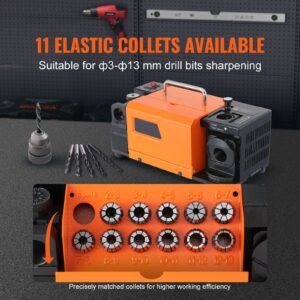 Drill Bits Sharpener, MR-13A End Mill Grinder Sharpener 3-13mm, 95° to 135° Point Angle Adjustable Drill Bit Re-Sharpener, Portable Bits Sharpening Machine with 11 Collets, CBN Wheel for HSS
