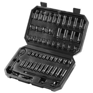 Drive Impact Socket Set 1/4" - 55 Piece Deep & Shallow Socket Set SAE 5/32"-9/16" and Metric 4-15mm - 6 Point CR-V Alloy Steel for Auto Repair - Easy-to-Read Size Markings - Storage Case
