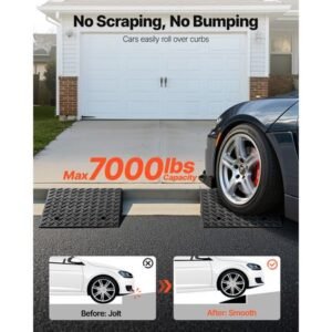 Driveway Curb Ramp, 7000 lbs Load Capacity, 7 Inches Rise Height Heavy Duty Curbside Bridge Ramp with Drainage Tank for Wheelchairs, Strollers, Motorcycles, Cars, Lawn Mowers & Trailers, 2 Pack