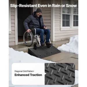 driveway curb ramp, 7000 lbs load capacity, 7 inches rise height heavy duty curbside bridge ramp with drainage tank for wheelchairs, strollers, motorcycles, cars, lawn mowers & trailers, 2 pack