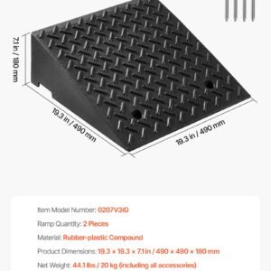 driveway curb ramp, 7000 lbs load capacity, 7 inches rise height heavy duty curbside bridge ramp with drainage tank for wheelchairs, strollers, motorcycles, cars, lawn mowers & trailers, 2 pack