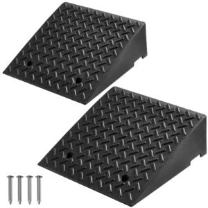 driveway curb ramp, 7000 lbs load capacity, 7 inches rise height heavy duty curbside bridge ramp with drainage tank for wheelchairs, strollers, motorcycles, cars, lawn mowers & trailers, 2 pack