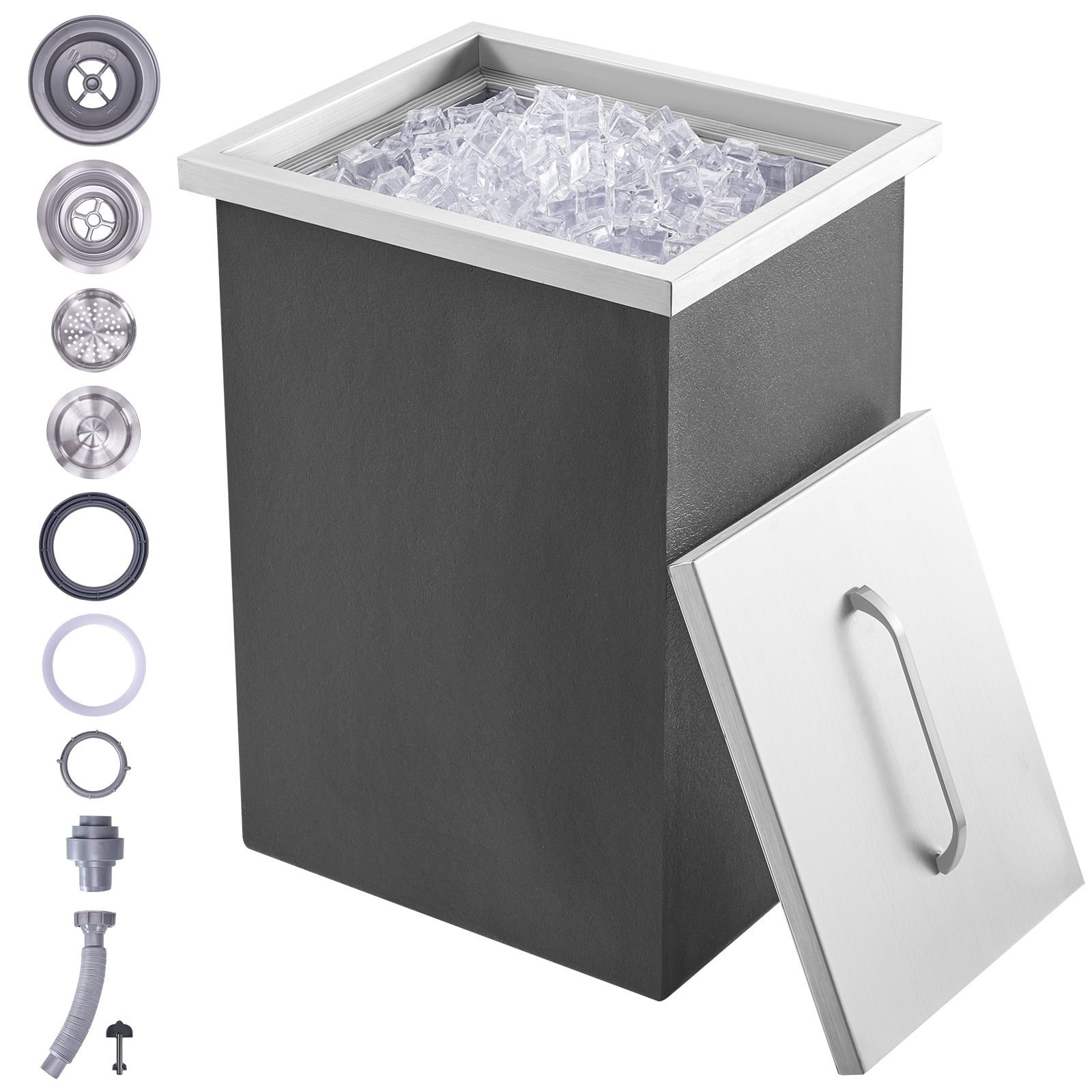 drop in ice chest 14l x 12w x 18h stainless steel ice cooler commercial ice bin with cover 40 qt outdoor kitchen ice bar drain pipe and drain plug included for cold wine beer.jpg