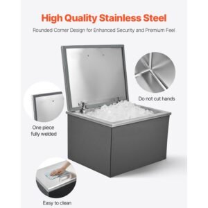 drop in ice chest 28l x 20w x 17h stainless steel drop in cooler 1137 quart commercial ice bin with flip lid for outdoor kitchen patio bar drain pipe set included for cold wine beer 3.jpg