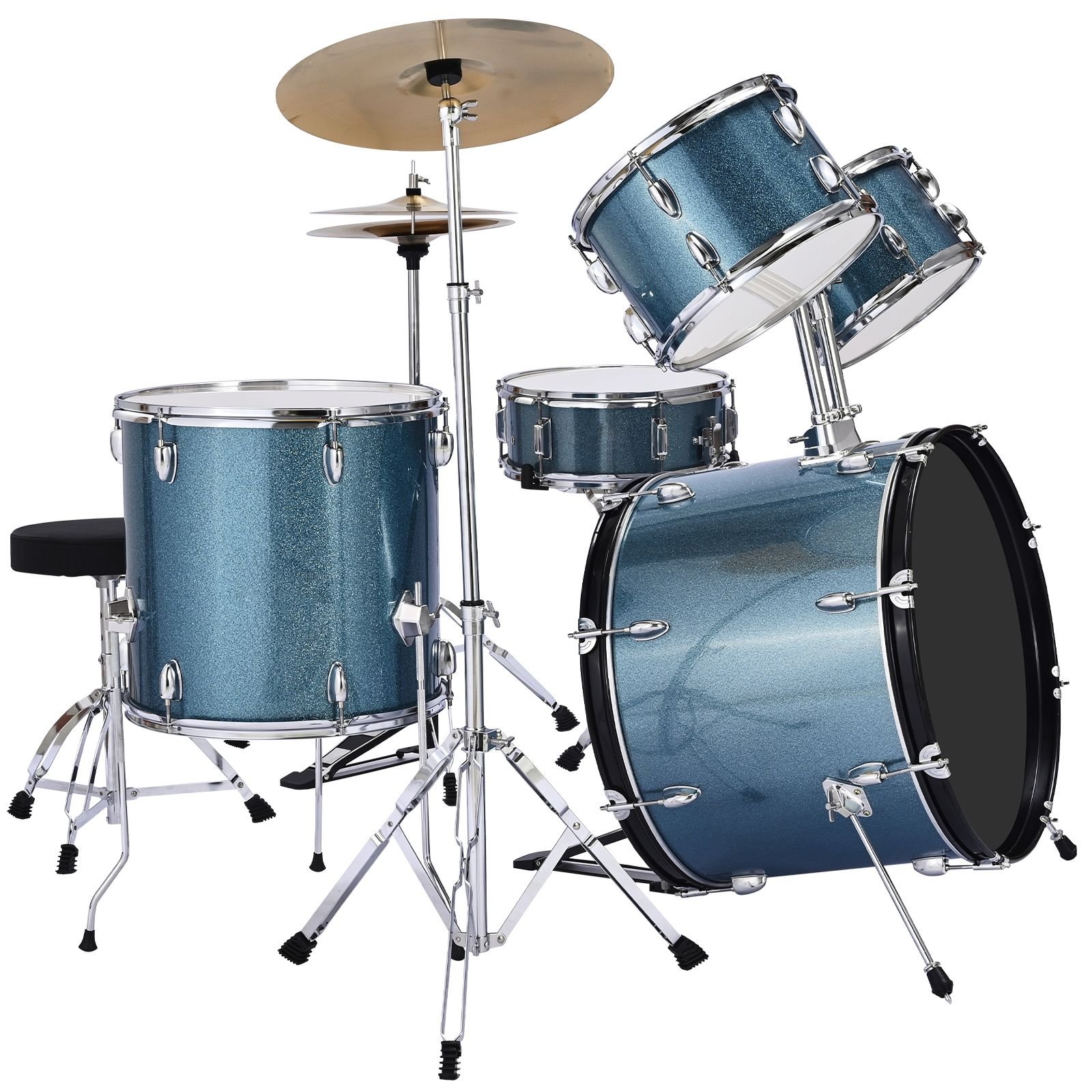drum set 5 piece 22 in junior drum sets beginner drums set with adjustable throne cymbal and drumsticks musical learning drums instrument kit for beginner teens student gravel blue.jpg