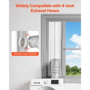 dryer vent window kit fits 4 inch exhaust hoses adjustable length for adapts sliding windows of different heights sturdy pvc and pp materials dual protections multi layer sealing design 1.jpg