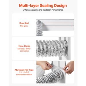 dryer vent window kit fits 4 inch exhaust hoses adjustable length for adapts sliding windows of different heights sturdy pvc and pp materials dual protections multi layer sealing design 5.jpg