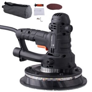 Drywall Sander, 800W Electric Sander with 12 Sanding Discs, Variable Speed 1200-2300 RPM Wall Sander with Automatic Vacuum Dust Collection System, Double LED Lights, Dust Bag, Detachable Edge