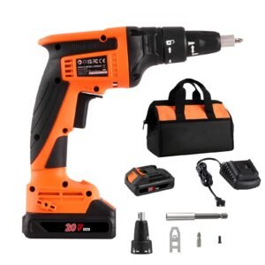 Drywall Screw Gun, 20V Max Drywall Screwgun, 4200RPM Brushless Cordless Drywall Gun Kit with 2 Battery Packs, Charger, Belt Clip, and Tool Bag, Forward and Reverse Adjustable, Built-in LED Light