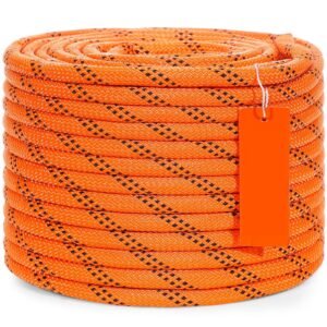 Dual-Weave Polyester Cord, 3/8 inch by 120 feet, 48-Strand, 4000 Pound Tensile Strength, Multi-Use Rope for Arborist Activities, and Outdoor Adventures, Orange/Black