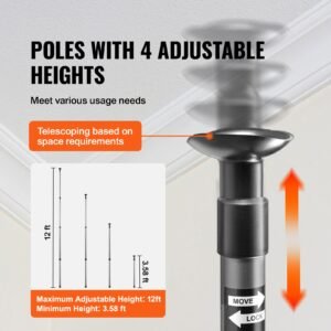 Dust Barrier Poles, 12 Ft Dust Barrier System with 4 Telescoping Poles, 32.8x13.12 Ft Plastic Film, and Carry Bag, for Interior Decoration and Painting Projects