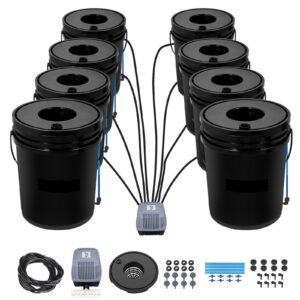 DWC Hydroponic System, 5 Gallon 8 Buckets, Deep Water Culture Growing Bucket, Hydroponics Grow Kit with Pump, Air Stone and Water Level Device, for Indoor/Outdoor Leafy Vegetables