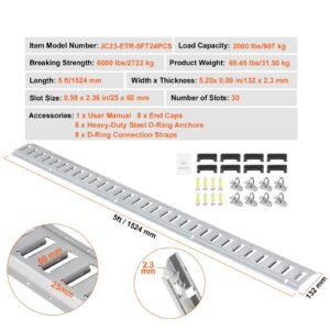 e track tie down rail kit 24pcs 5 e tracks set includes 8 steel rails 8 o ring anchors 8 tie offs with d ring versatile securing accessories for cargo motorcycles bikes 2000 lbs load 4.jpg