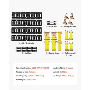 e track tie down rail kit 4 pack 2 ft e track rails 20 pcs includes 2 ratchet straps 4 o rings 4 tie offs with d ring 2 single slots 8 end caps fit for garages vans trailers 3.jpg