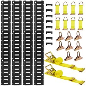 E-Track Tie-Down Rail Kit, 4 Pack 7.7 ft E Track Rails, 26 Pcs Includes 2 Ratchet Straps & 8 O-Rings & 8 Tie-Offs with D-Ring & 8 End Caps, Fit for Garages Vans Trailers Motorcycles