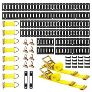 E-Track Tie-Down Rail Kit, 8 Pack (5ft+4ft+2ft+1ft) E Track Rails, 36 Pcs Includes 2 Ratchet Straps & 8 O-Rings & 8 Tie-Offs with D-Ring & 2 Single Slots & 16 End Caps, Fit for Vans Trailers