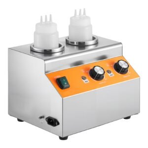 Electric Bottle Warmer with Bottles, 0.8x2 LCommercial Cheese Dispenser, Hot Fudge Warmer 86-185 F Temp Adjustable, Plastic Double Bottles Nacho Cheese Warmer, for Hot Fudge Cheese Caramel